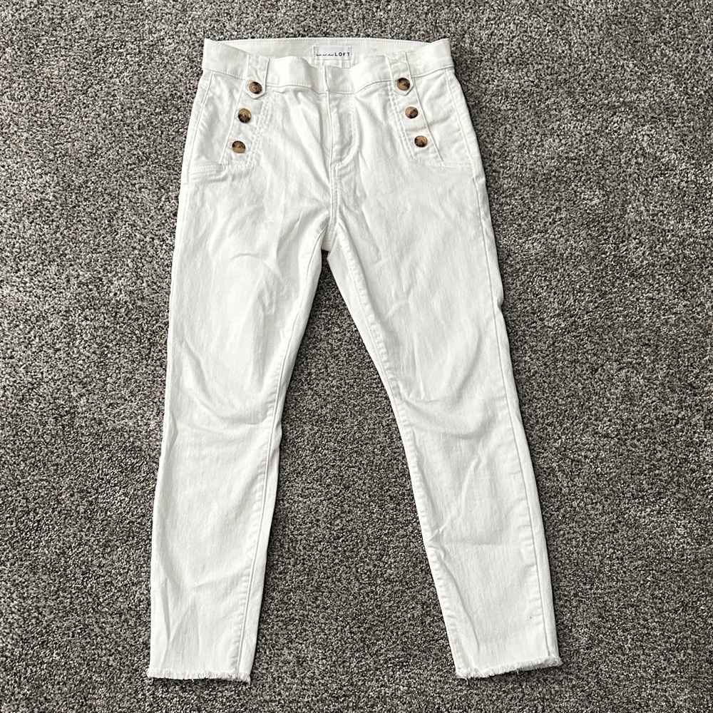 Women’s White Waist Skinny Button Detail Pants - Loft 26/2